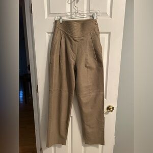 Omanti High-Waisted Tan Leather Snake Print Trousers